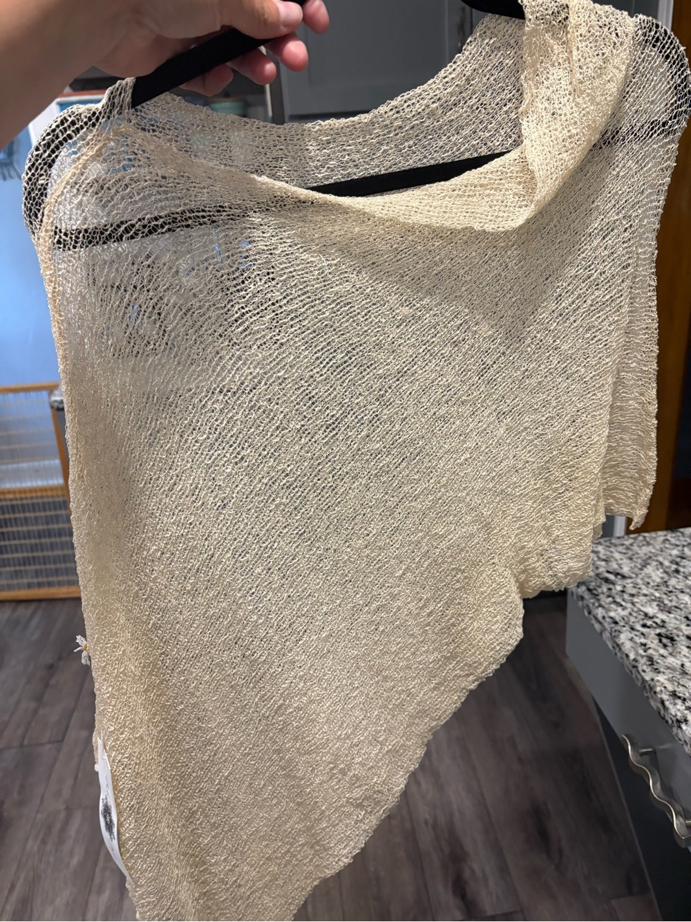 Lightweight Sheer Knit Shawl Poncho in Cream - Picture 6 of 6